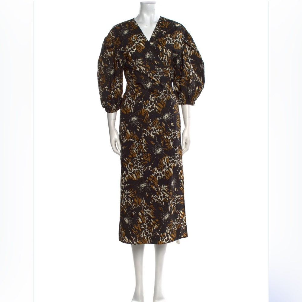 ANN MASHBURN Black and Tan Wrap Dress with V-Neck